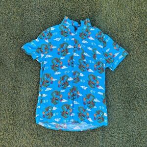 EMPYRE Men's Dragon Cloud Print Short Sleeve Button Up Shirt Blue Size L